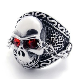 Anello In Titanio Con Teschio E Diamante Rosso
