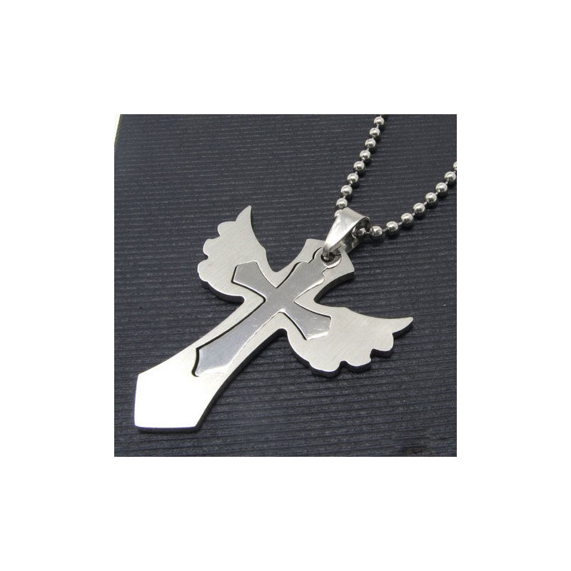 Collana Con Ciondolo A Croce In Titanio Puro Con 2 Strati Di Ali Da Uomo Collana Con Ciondolo A Croce In Titanio Puro Con 2 Strati Di Ali Da Uomo