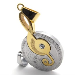 Ciondolo In Titanio Con Diamanti E Nota Musicale In Oro