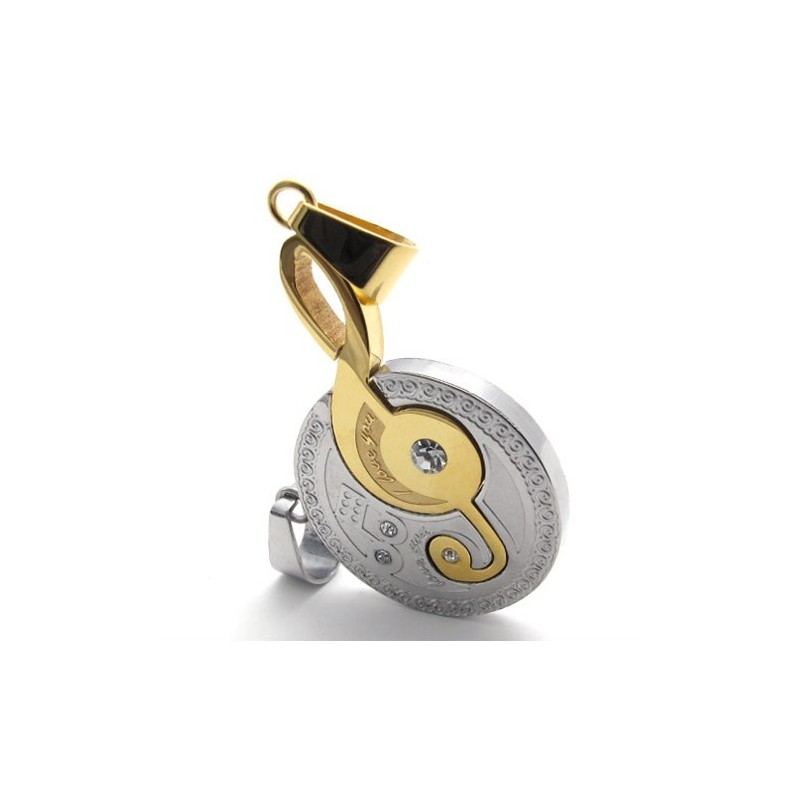 Ciondolo In Titanio Con Diamanti E Nota Musicale In Oro Ciondolo In Titanio Con Diamanti E Nota Musicale In Oro