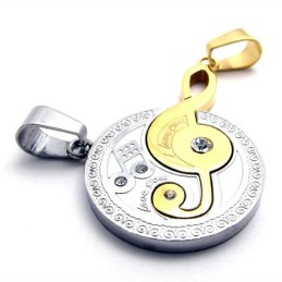 Ciondolo In Titanio Con Diamanti E Nota Musicale In Oro