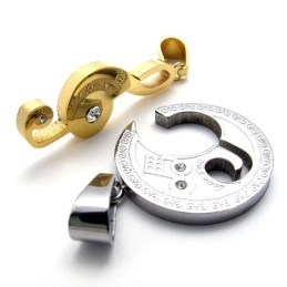Ciondolo In Titanio Con Diamanti E Nota Musicale In Oro