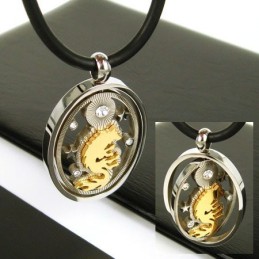 Collana Con Ciondolo In Titanio Puro E Pietra Preziosa Con Lupo Dorato Spinner Da Uomo