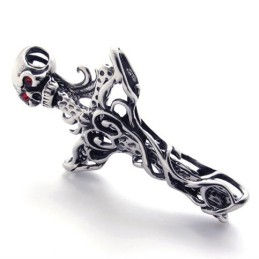 Ciondolo In Titanio Con Teschio A Croce E Diamante Rosso