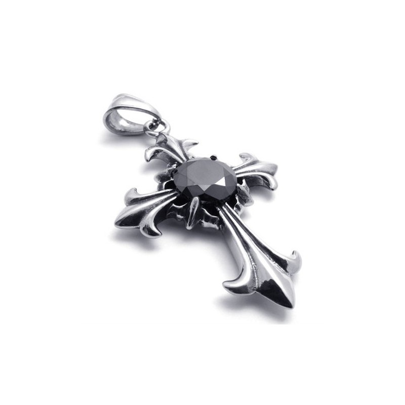 Ciondolo A Croce In Titanio Con Gemma