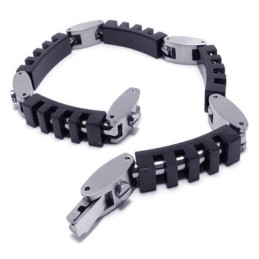 Bracciale Con Ciondolo In Titanio Puro Argento Nero Da Uomo E Ragazzo