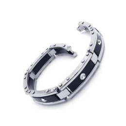 Bracciale Da Uomo In Titanio Puro Argento Nero E Gomma