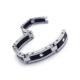 Bracciale Da Uomo In Titanio Puro Argento Nero E Gomma