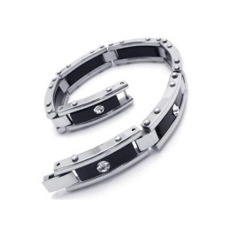 Bracciale Da Uomo In Titanio Puro Argento Nero E Gomma