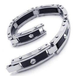 Bracciale Da Uomo In Titanio Puro Argento Nero E Gomma