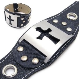 Bracciale Rigido In Pelle Di Titanio Puro Da Uomo E Ragazzo Con Croce