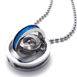 Ciondolo In Titanio Con Anelli Multipli Blu Accentati Per Amanti