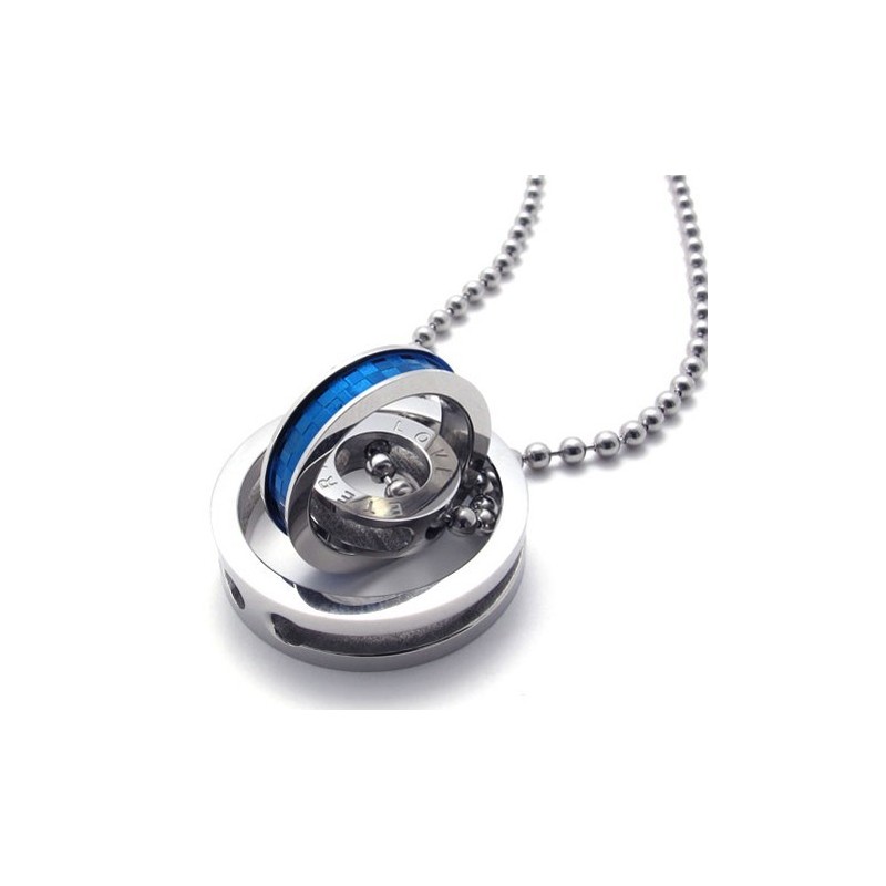 Ciondolo In Titanio Con Anelli Multipli Blu Accentati Per Amanti Ciondolo In Titanio Con Anelli Multipli Blu Accentati Per Amanti