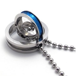 Ciondolo In Titanio Con Anelli Multipli Blu Accentati Per Amanti