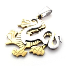 Ciondolo In Titanio Con Drago D'Oro