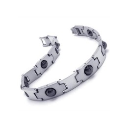 Bracciale Magnetico In Titanio Puro Nero E Argento Da Uomo