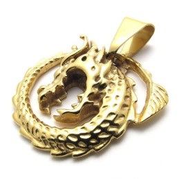 Ciondolo In Titanio Con Drago D'Oro
