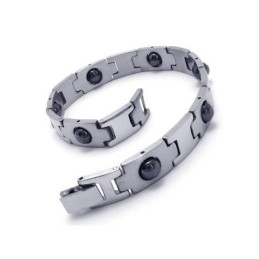 Bracciale Magnetico In Titanio Puro Nero E Argento Da Uomo