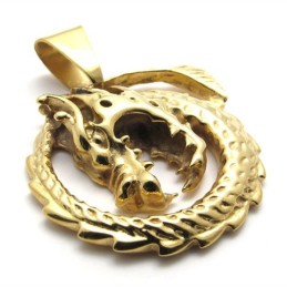 Ciondolo In Titanio Con Drago D'Oro