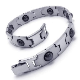 Bracciale Magnetico In Titanio Puro Nero E Argento Da Uomo