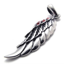 Ciondolo In Titanio Con Diamante Rosso Piuma