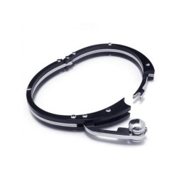 Bracciale Rigido Da Uomo In Titanio Puro Con Ciondolo In Argento Nero