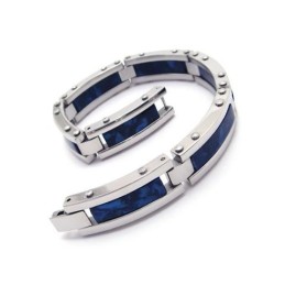 Bracciale Rigido Da Uomo In Gomma Di Titanio Puro Argento Blu