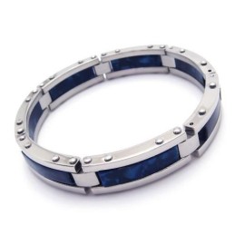 Bracciale Rigido Da Uomo In Gomma Di Titanio Puro Argento Blu