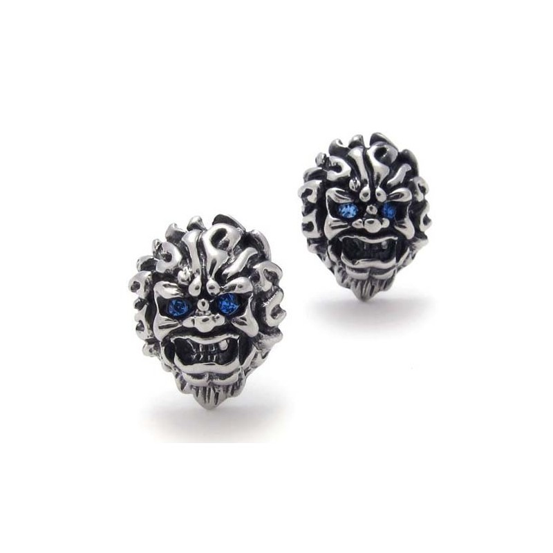 Orecchini In Titanio Con Leone E Diamanti Blu Orecchini In Titanio Con Leone E Diamanti Blu