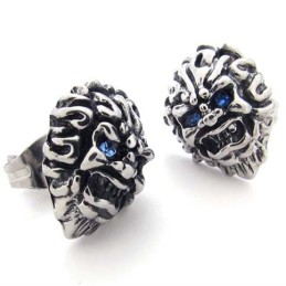 Orecchini In Titanio Con Leone E Diamanti Blu