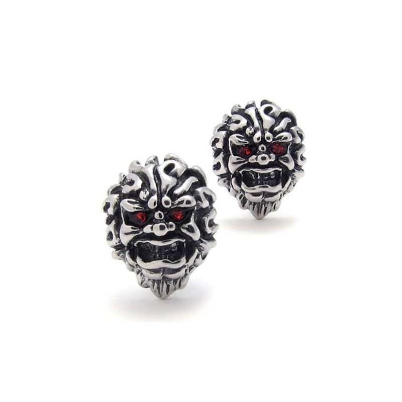 Orecchini In Titanio Con Leone Di Diamanti Rossi