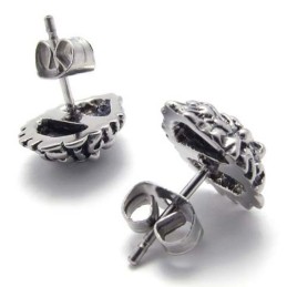 Orecchini In Titanio Con Leone Di Diamanti Rossi