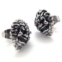 Orecchini In Titanio Con Leone Di Diamanti Rossi