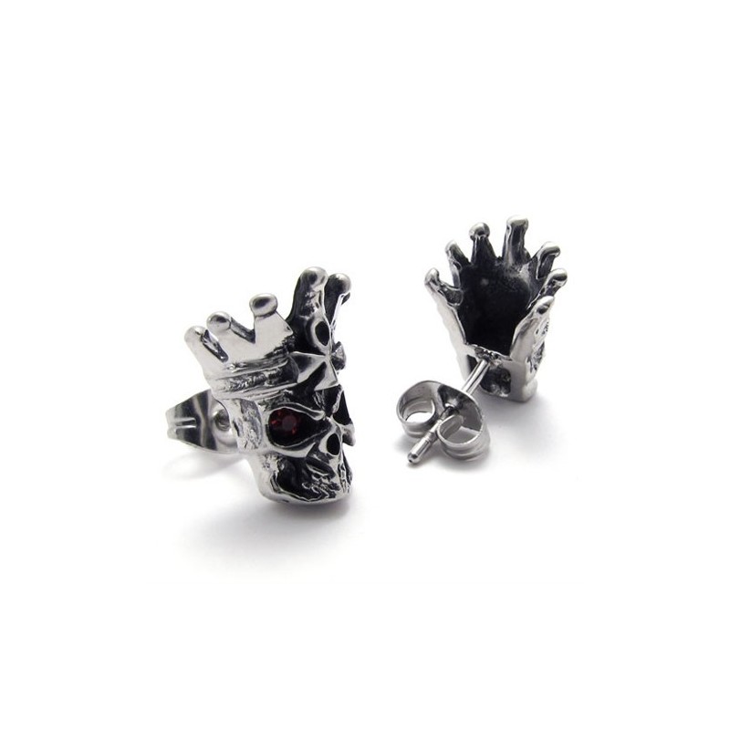 Orecchini In Titanio Con Teschio Di Diamanti Rossi Orecchini In Titanio Con Teschio Di Diamanti Rossi