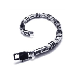 Bracciale Rigido Da Uomo In Titanio Puro 316L Nero E Argento