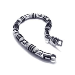 Bracciale Rigido Da Uomo In Titanio Puro 316L Nero E Argento