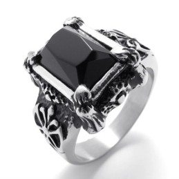 Anello In Titanio Con Pietra Preziosa Nera