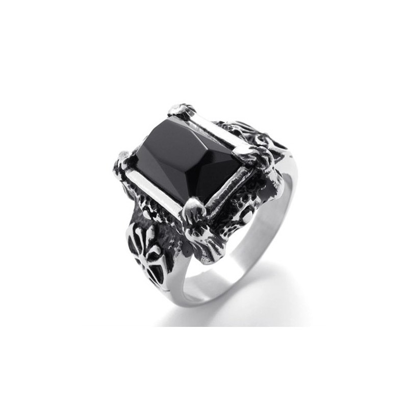 Anello In Titanio Con Pietra Preziosa Nera Anello In Titanio Con Pietra Preziosa Nera
