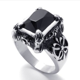 Anello In Titanio Con Pietra Preziosa Nera