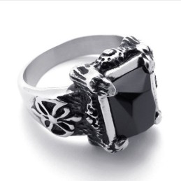 Anello In Titanio Con Pietra Preziosa Nera