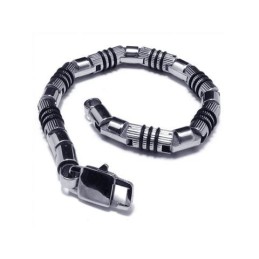 Bracciale Rigido Da Uomo In Titanio Puro 316L Nero E Argento
