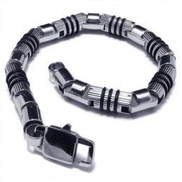 Bracciale Rigido Da Uomo In Titanio Puro 316L Nero E Argento