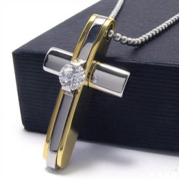 Collana Con Ciondolo A Croce In Titanio Puro Dorato Da Uomo E Ragazzo