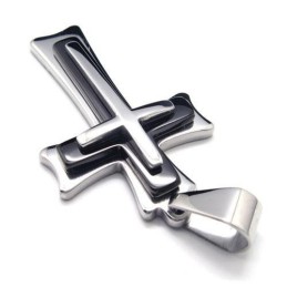 Collana Con Ciondolo A Croce In Titanio Puro Argento Nero Da Uomo
