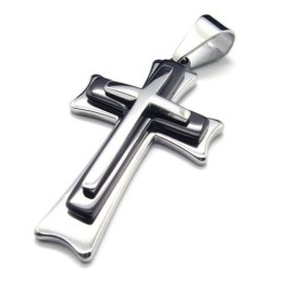 Collana Con Ciondolo A Croce In Titanio Puro Argento Nero Da Uomo