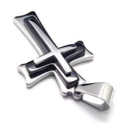 Collana Con Ciondolo A Croce In Titanio Puro Argento Nero Da Uomo
