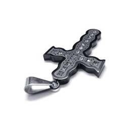 Collana Con Ciondolo A Croce In Titanio Puro Nero Da Uomo