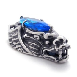 Ciondolo In Titanio A Forma Di Testa Di Drago Con Zircone Blu