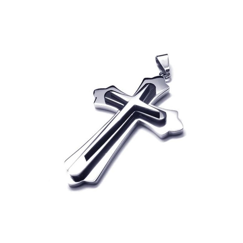 Collana Con Ciondolo A Croce In Titanio Puro Argento Nero Da Uomo Collana Con Ciondolo A Croce In Titanio Puro Argento Nero Da Uomo