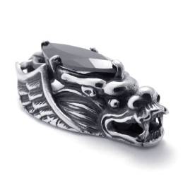 Ciondolo A Forma Di Testa Di Drago In Titanio Con Zircone Nero